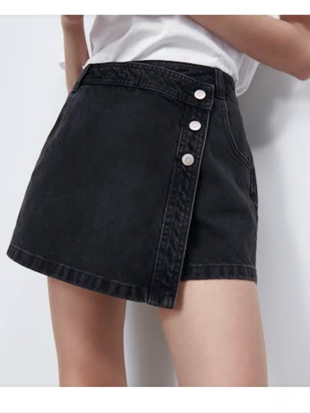 NWOT ZARA Z1975 Wrap Denim Skort Women's XS Asymmetrical Black Faded Bohemian